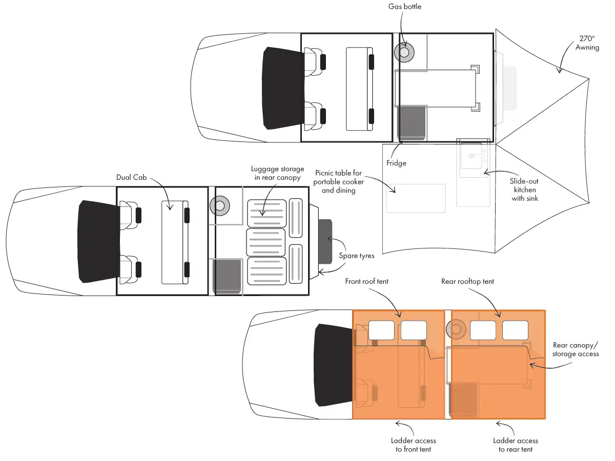 4WD Warrior Camper - Floor Plans