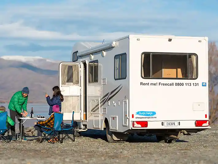 Cheapa 6 Berth Rear View with People Outdoor